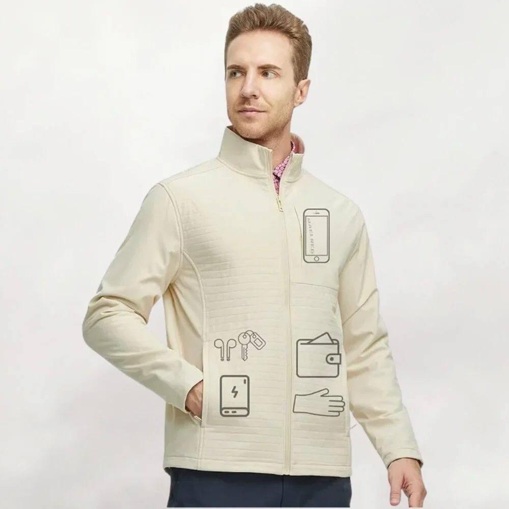 NWT - Michel Rouen Men's Golf Jacket Water Resistant Windbreaker - Light Khaki